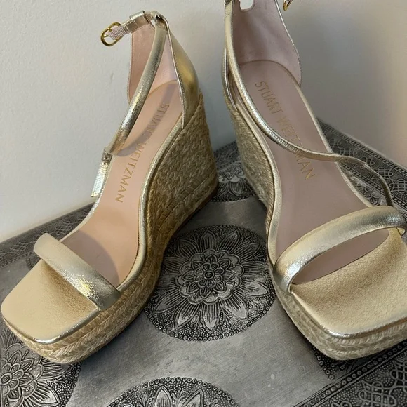 Stuart Weitzman Metallic Gold Espadrille Wedges - Picture 4 of 5